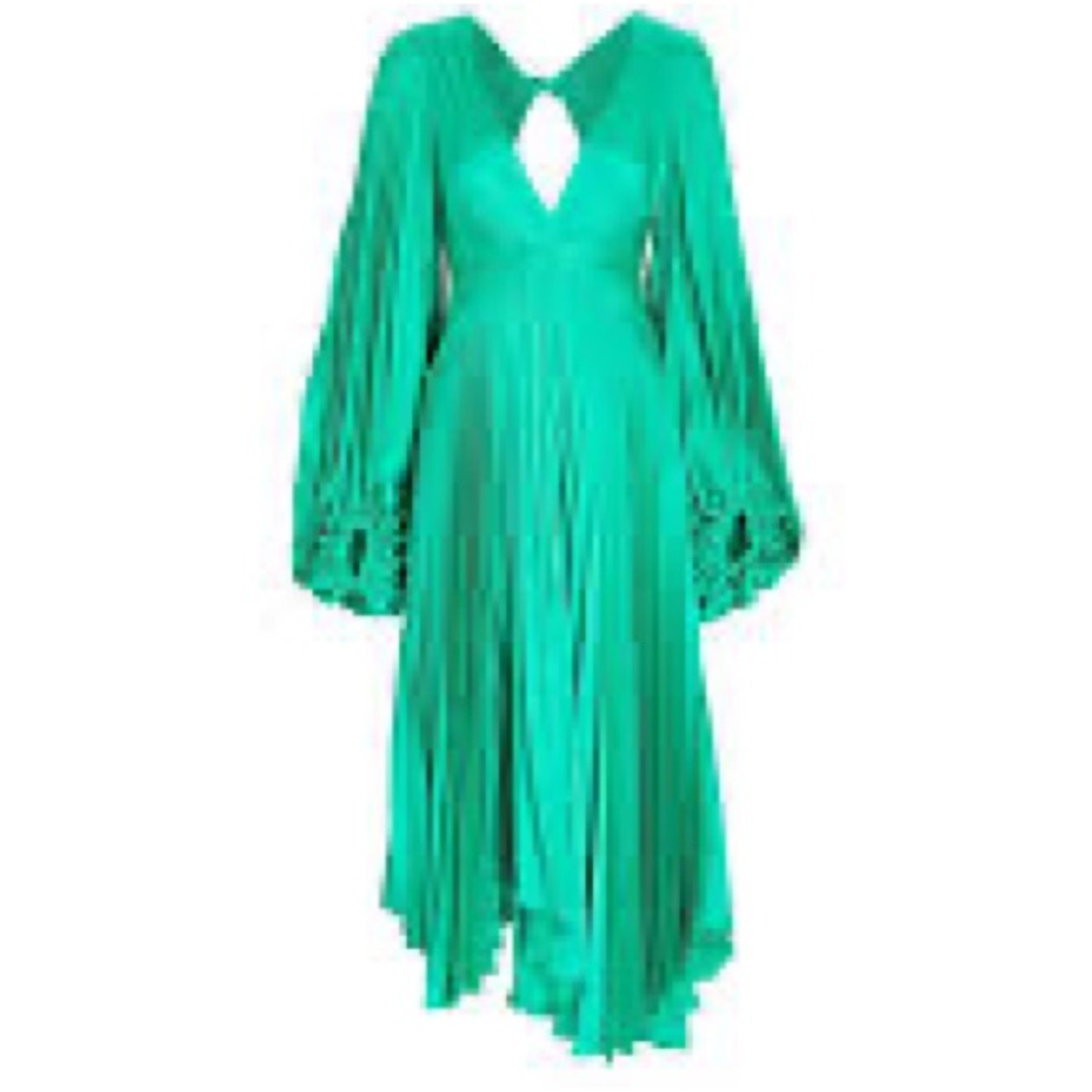 ACLER Women's Green Palms Pleated Satin Midi Dress